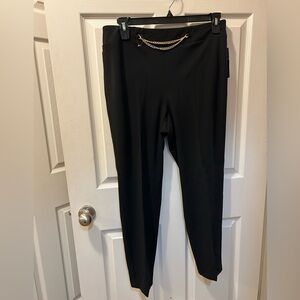 Soho Apparel 1X Black Tapered Ankle Pants w/Removable Gold Chain Waist Accent